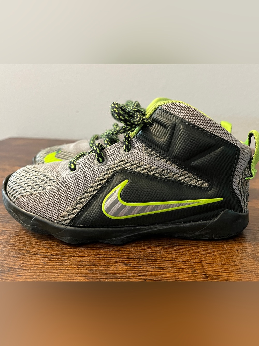Nike Kids Gray and Neon Yellow/Green Athletic Sneakers Kobe Protru
